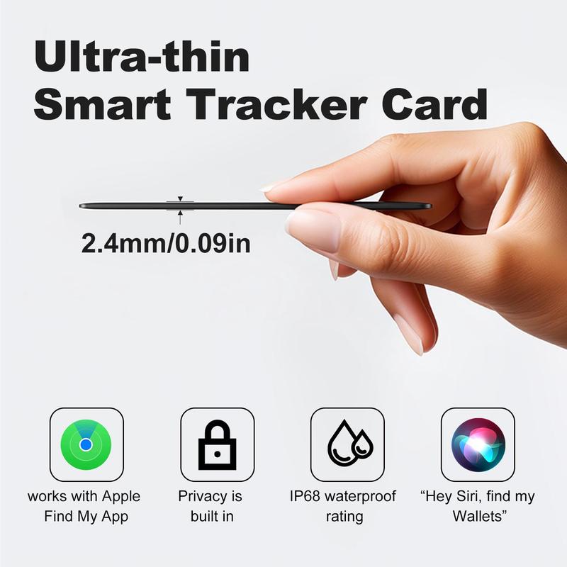 Ultra-Slim Waterproof Wallet Tracker Card, Wireless Charging Tracker Card, Compatible with Apple Find My (iOS Only)