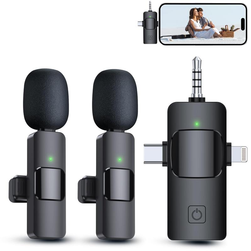 3 in 1 Wireless Lavalier Microphones for  iPhone, Android Phone, Camera, Computer, Laptop, Mini Microphone with Noise Reduction Professional Dual Lapel Mic with USB-C 3.5mm Lightning Port for Video Recording, Vlog