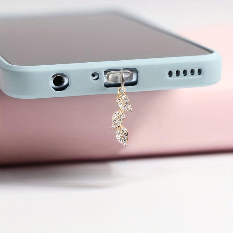 Rhinestone Decorated Phone Dust Plug, 1 Count Creative Leaf Shaped Phone Charging Port Dust Plug, Alloy Pendant Jewelry Dust Plug, Universal Phone Accessories for iPhone