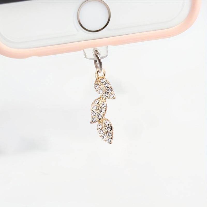 Rhinestone Decorated Phone Dust Plug, 1 Count Creative Leaf Shaped Phone Charging Port Dust Plug, Alloy Pendant Jewelry Dust Plug, Universal Phone Accessories for iPhone