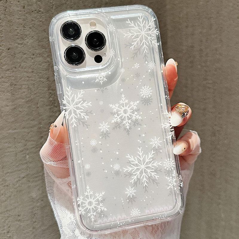 Snowflake Pattern Clear Phone Case, Anti-drop Cellphone Protective Case, Total Protective Shockproof Mobile Phone Cover for iPhone 15 Pro Max 16 14