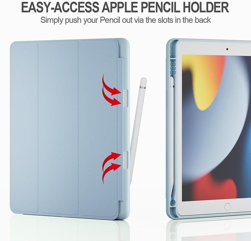 iPad 9th 8th 7th Generation 10.2 Inch Case with Pencil Holder,  Fold Stand Cover for iPad 10.2