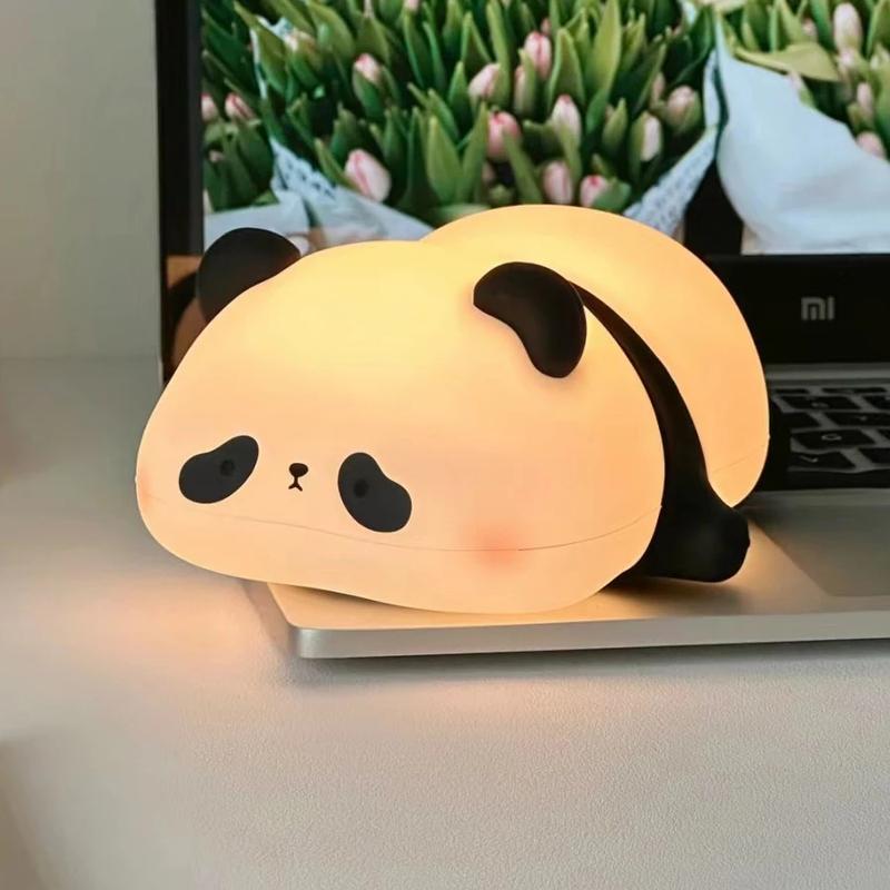 USB Rechargeable Panda LED Night Light Touch Sensor Silicone Patting Lamp, Panda Silicone Lamp Timing Bedside Decor Kids Birthday Gifts for Bedroom