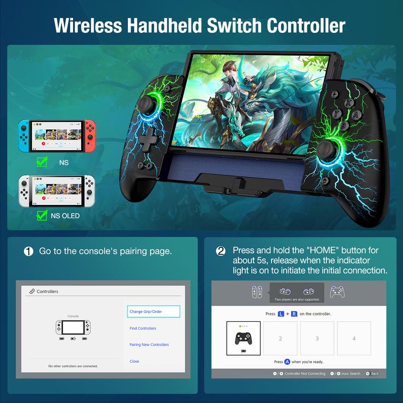 Switch Controller for Switch Switch OLED Joy-Con, BEBONCOOL Switch Controller with Handheld Grip RGB Double Motor Vibration Built-in 6-Axis Gyro Joystick