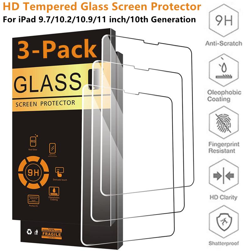 3 Pack HD Tempered Glass Screen Protector For Apple iPad 9.7 10.2 10.9 11 inch