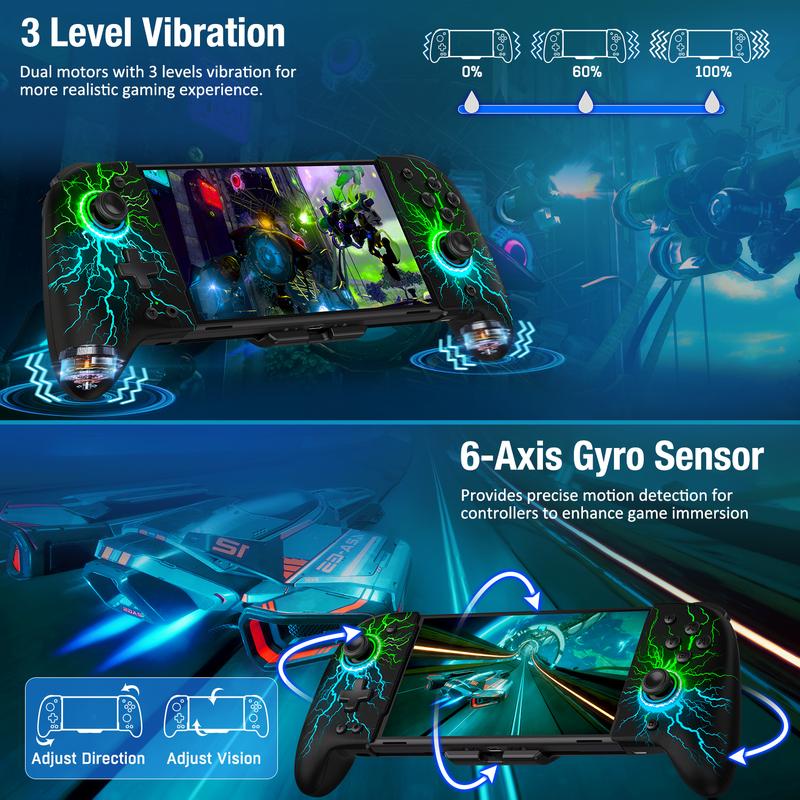 Switch Controller for Switch Switch OLED Joy-Con, BEBONCOOL Switch Controller with Handheld Grip RGB Double Motor Vibration Built-in 6-Axis Gyro Joystick