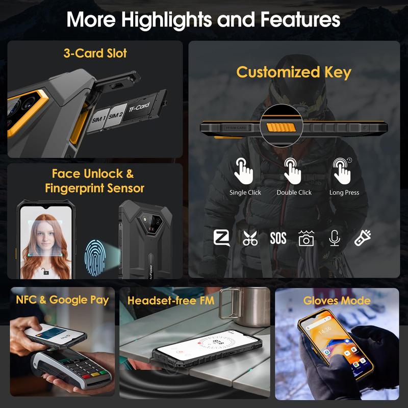 Armor X13 (12+64GB) Rugged Phones,50MP Rear Camera, 24MP Night Vision Camera, Android 14 OS Rugged Smartphone, 6.52” Screen, 6320mAh, NFC, GPS, Package with Exclusive Armor Case- Orange Mobile Phone