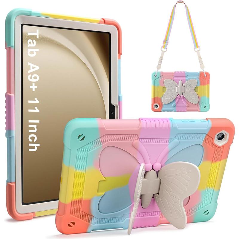 for  Galaxy Tab A9 Plus Case for  Girls for Galaxy Tab A9+ Cases with  Straps Butterfly Wings Stand Hard Shockproof Protective Cover for Galaxy Tab A9 Plus 11 Inch 2023-Pink