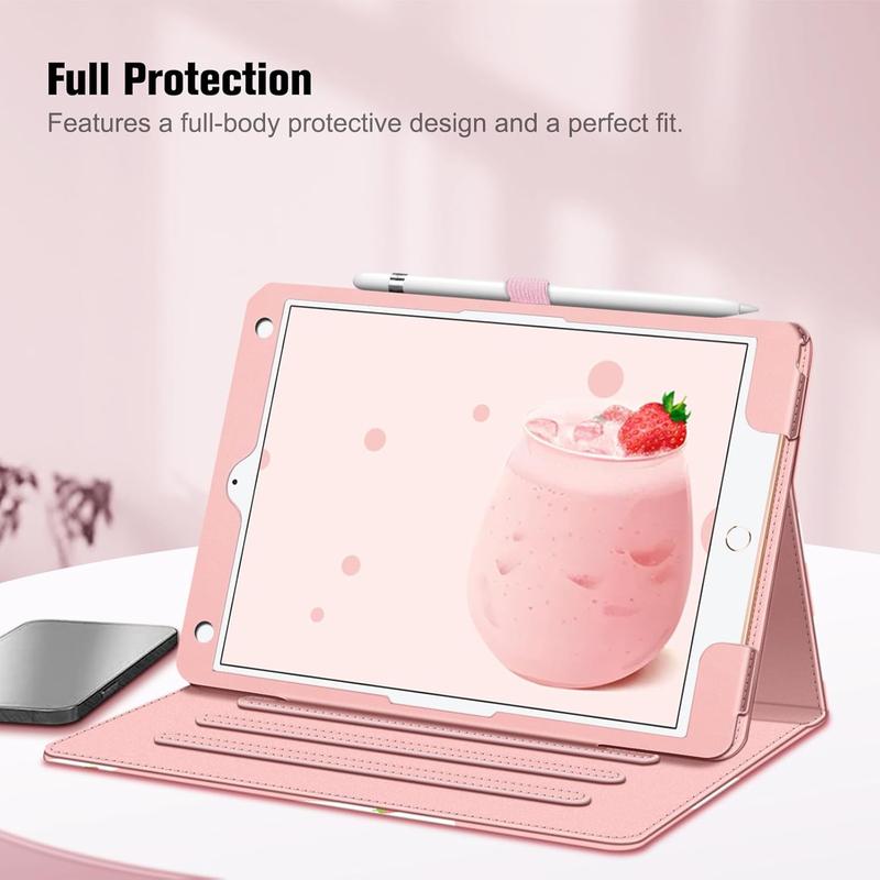 Multi-Angle Viewing Stand Cover Compatible with Pocket & Pencil Holder, Auto Sleep Wake, Suitable for iPad 9th   8th   7th Generation (2021 2020 2019) 10.2 Inch - [Corner Protection] Strawberry Cow