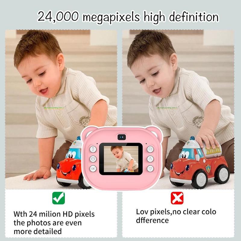 Multifunctional 1080P HD Dual Camera Instant Print Camera, Rechargeable Video Selfie Toy Camera with 32G Storage Card & Print Paper, Birthday Gift