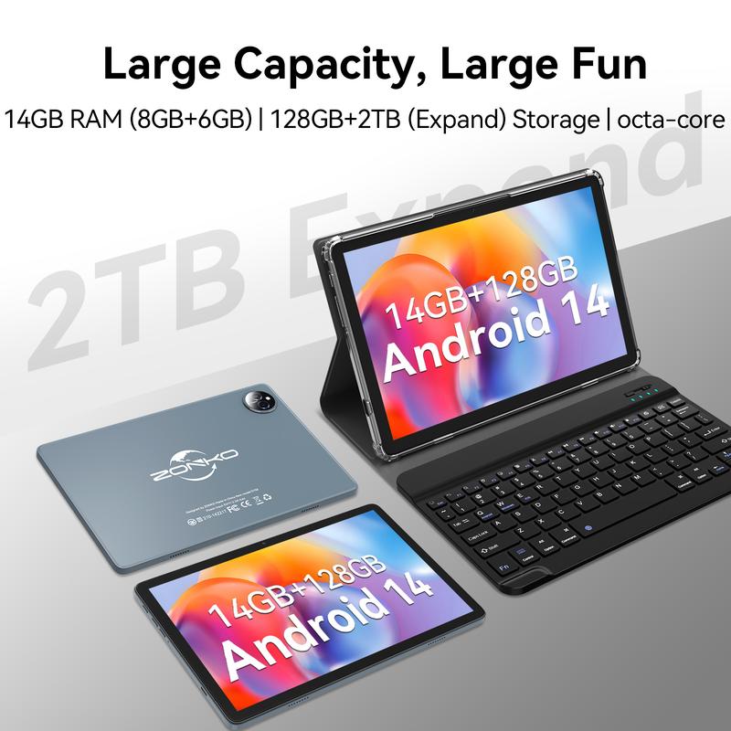 Tablet 10 inch 2024 Newest Android 14 Tablet with 128GB Rom+14GB Ram+2TB Expand, 4G Cellular Tablets with Dual Sim Slot, 2 in 1 Tablet with Case Keyboard Mouse, 5G Wifi, Octa-Core GPS 8000mAh tablet android android tablet