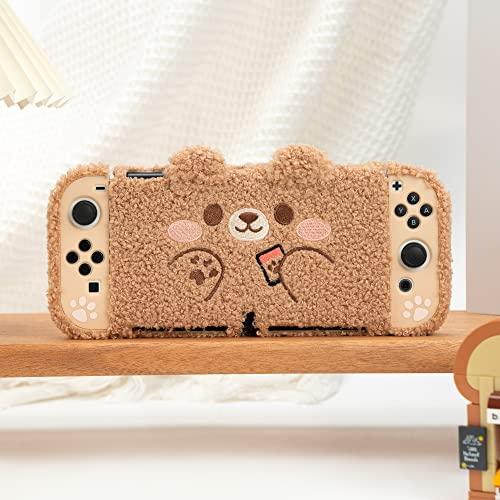 GeekShare Cute Plush Bear Protective Case Cover Compatible with Nintendo Switch - Shock-Absorption and Anti-Scratch - Plush Bear (for Switch   NS OLED)