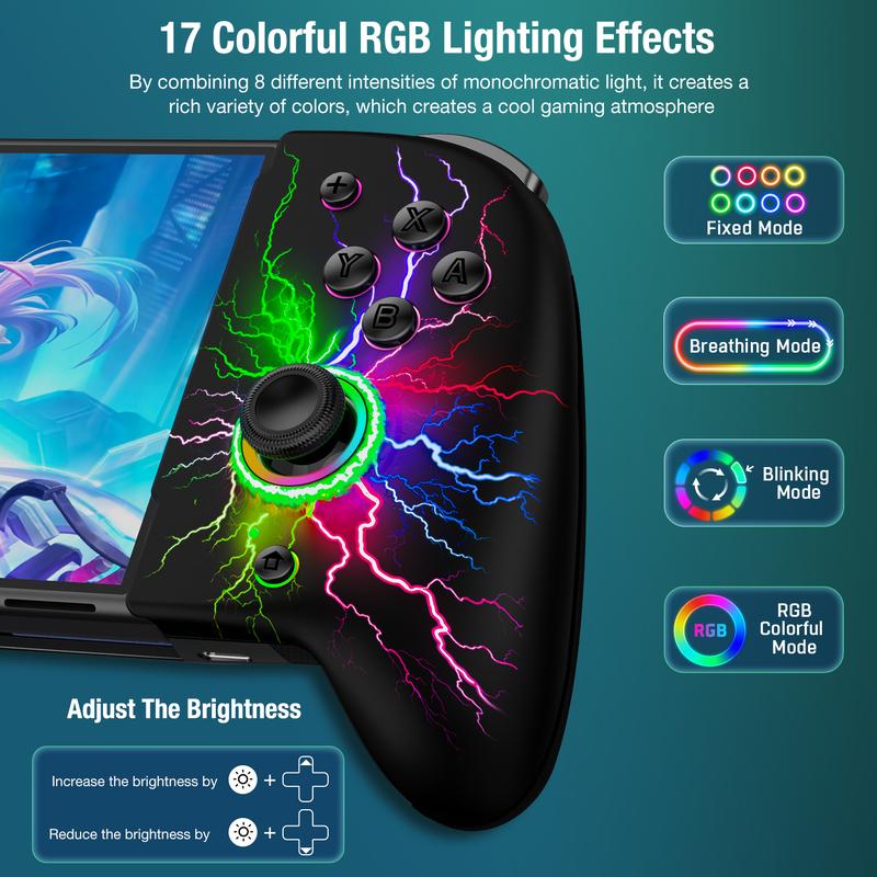 Switch Controller for Switch Switch OLED Joy-Con, BEBONCOOL Switch Controller with Handheld Grip RGB Double Motor Vibration Built-in 6-Axis Gyro Joystick