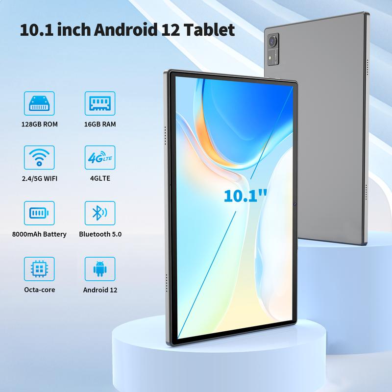 Relndoo 16GB RAM 128GB ROM, Android 12 Tablet 10 inch, 1TB Expand, with Octa-Core, 5G WiFi, 4G LTE, 8000mAh Battery, Bluetooth5.0, GMS Certified, FHD Screen, GPS