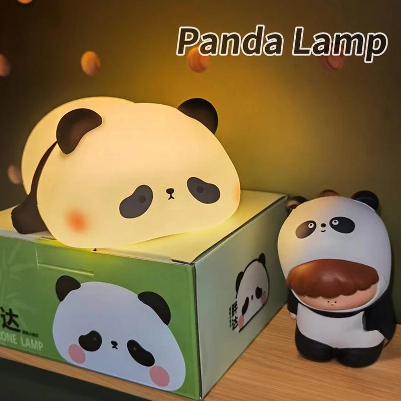 USB Rechargeable Panda LED Night Light Touch Sensor Silicone Patting Lamp, Panda Silicone Lamp Timing Bedside Decor Kids Birthday Gifts for Bedroom