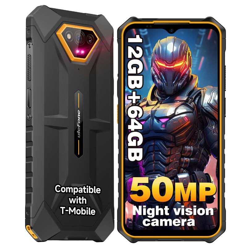 Armor X13 (12+64GB) Rugged Phones,50MP Rear Camera, 24MP Night Vision Camera, Android 14 OS Rugged Smartphone, 6.52” Screen, 6320mAh, NFC, GPS, Package with Exclusive Armor Case- Orange Mobile Phone