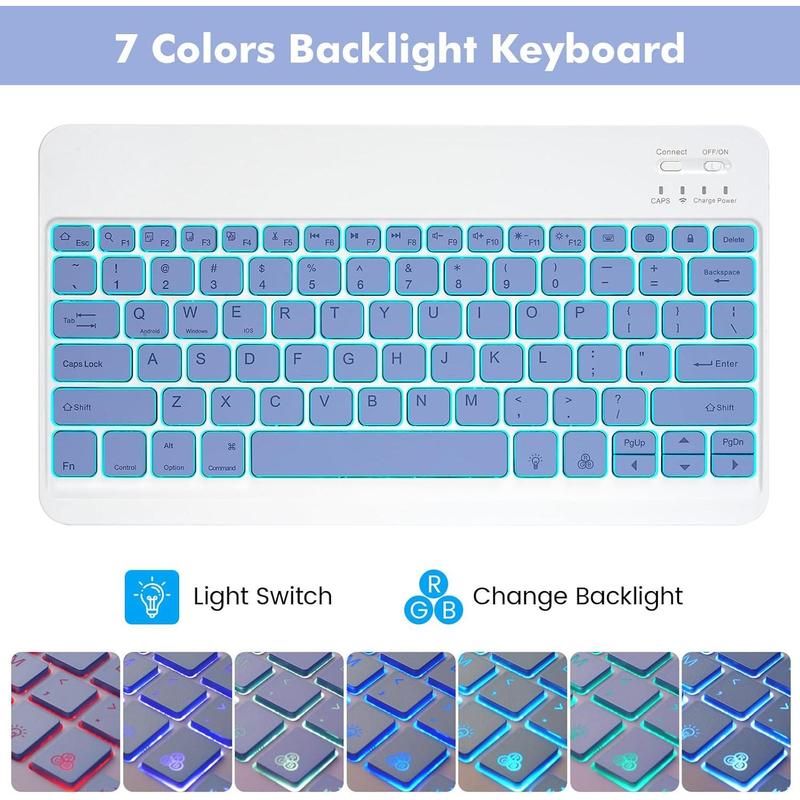 Lama backlit keyboard case with mouse set for 12.4 inch Galaxy Tab S9 FE S9 S8 S7 FE S7, detachable keyboard with slim case S Pen Holder for 12.4 '', purple