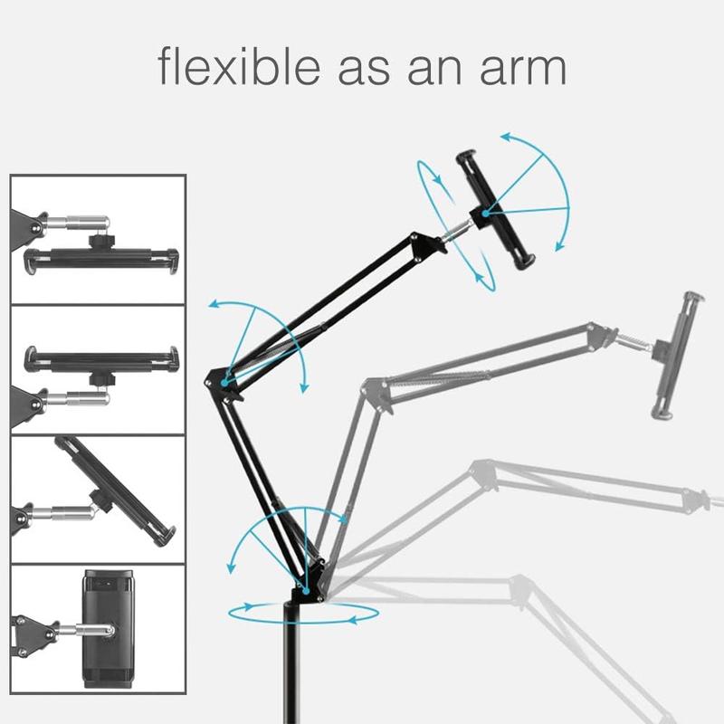 Tablet Floor Stand, 360-degree Adjustable Arm Stretchable Stand Holder, Compatible with iPad iPad Pro or Other 4.7~12.9 Inch-Screen Devices