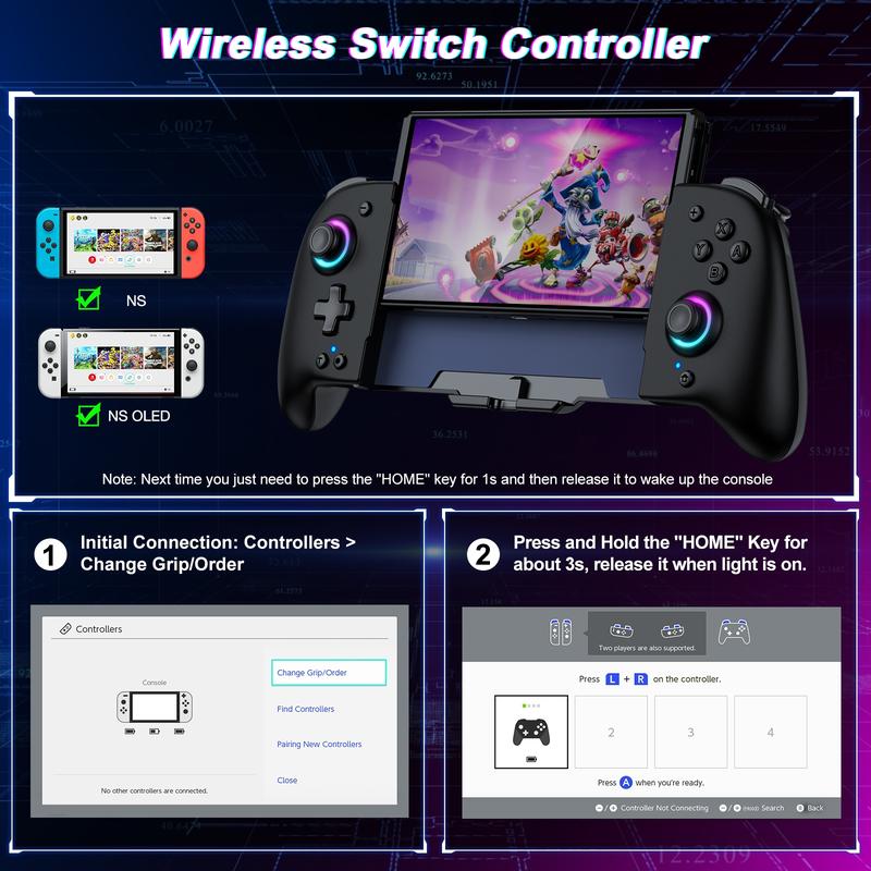 RGB Switch Controller,BEBONCOOL Switch Controller for Switch OLED with Handheld Grip Double Motor Vibration Built-in 6-Axis Gyro Joystick