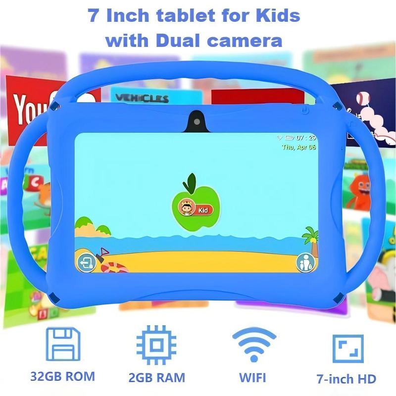 7 Inch Android 12 Tablet, 1 Count 2GB RAM 32GB ROM Tablet with Shockproof Case, Parental Control Tablet, Educational Tablet for Boys & Girls