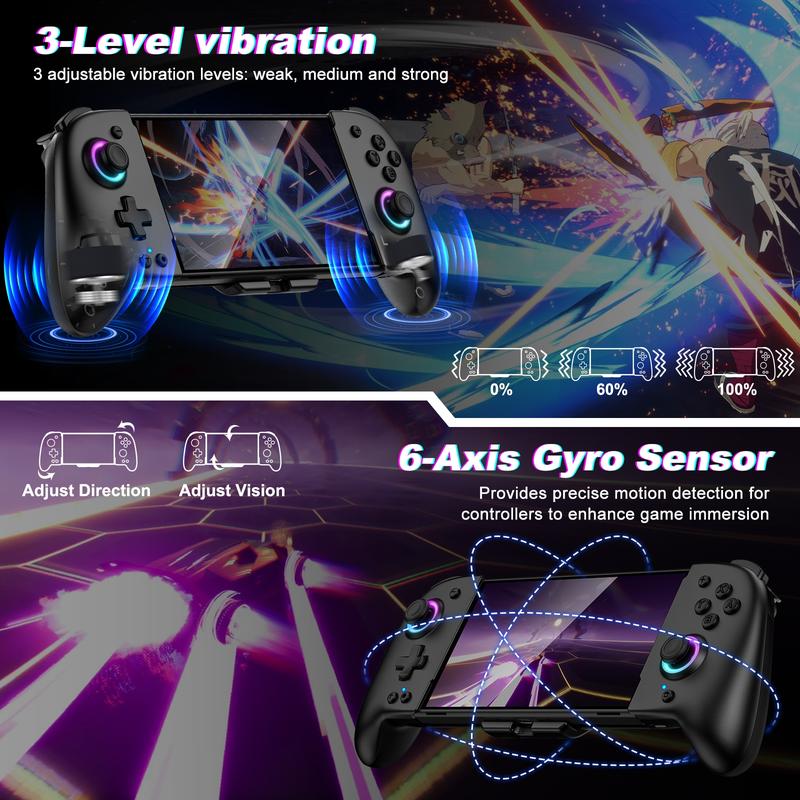 RGB Switch Controller,BEBONCOOL Switch Controller for Switch OLED with Handheld Grip Double Motor Vibration Built-in 6-Axis Gyro Joystick