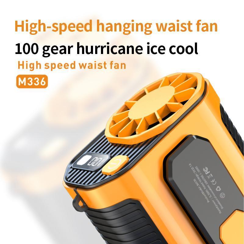 Portable Waist Fan, USB Rechargeable Fan with Built-in Strong Flashlight, Long Standby Fan for Outdoor Camping Hiking Fishing