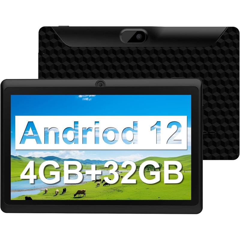 Newest Tablets Android 12, 7 inch Tablets, 4GB+32GB 1TB Expand, 2.4G+5G+Wi-Fi 6, Dual Camera, 3000 mAh, BT, GMS, Games, Work(Black)