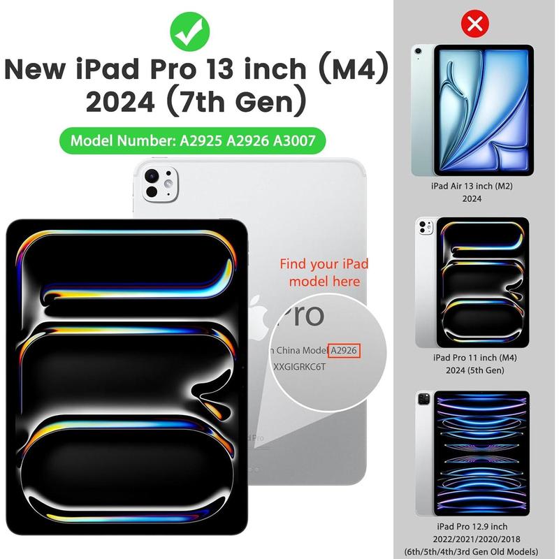 for iPad Pro 13 Inch Case M4 2024 (7th Gen), Ultra Slim Stand Case with Hard PC Translucent  Shell Cover for iPad Pro 2024 Model (A2925  A2926 A3007), Support  Pencil Pro, Black