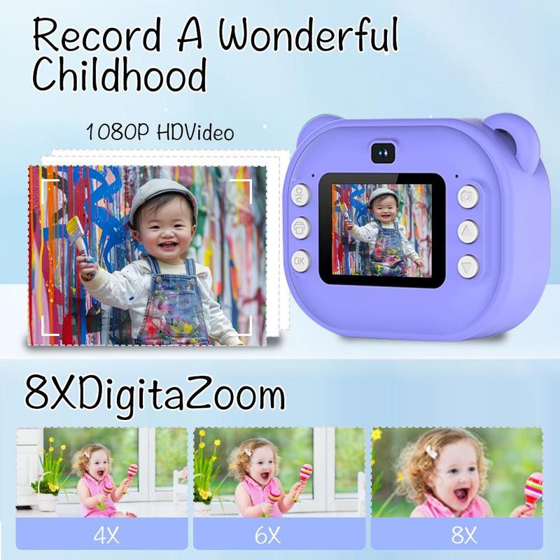 Multifunctional 1080P HD Dual Camera Instant Print Camera, Rechargeable Video Selfie Toy Camera with 32G Storage Card & Print Paper, Birthday Gift