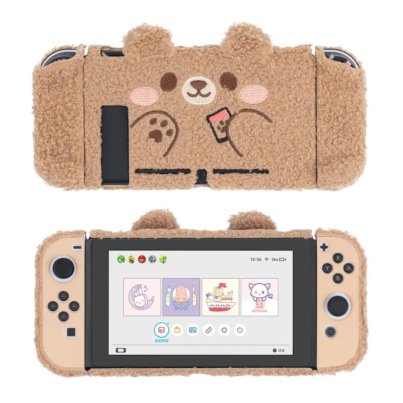 GeekShare Cute Plush Bear Protective Case Cover Compatible with Nintendo Switch - Shock-Absorption and Anti-Scratch - Plush Bear (for Switch   NS OLED)