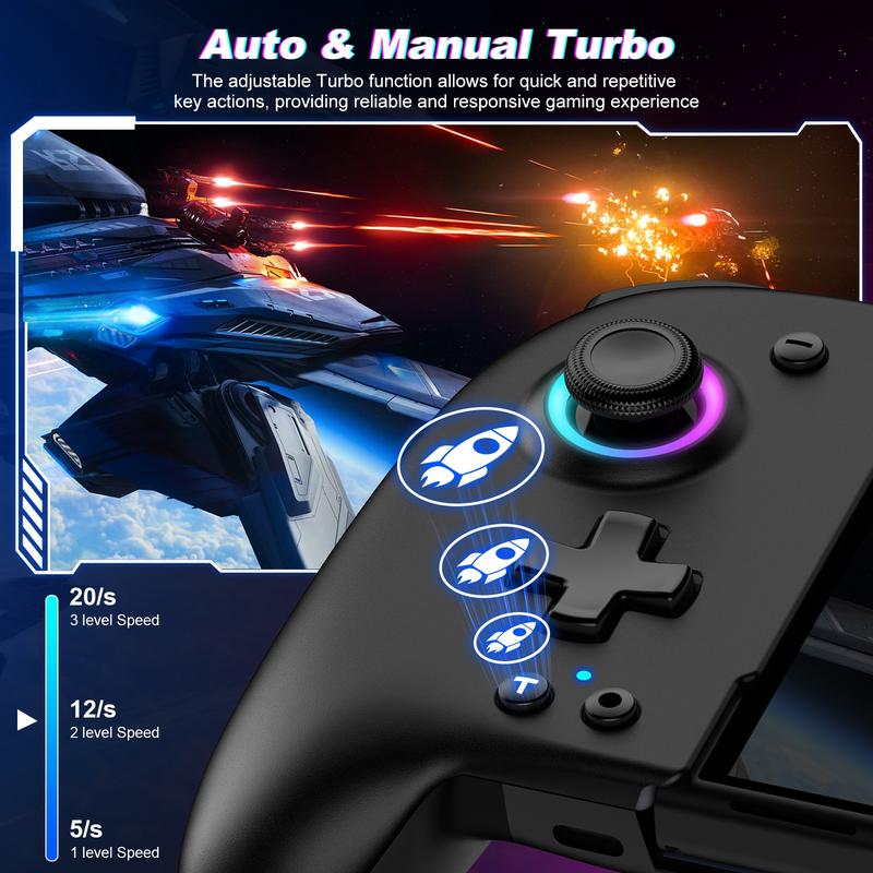 RGB Switch Controller,BEBONCOOL Switch Controller for Switch OLED with Handheld Grip Double Motor Vibration Built-in 6-Axis Gyro Joystick