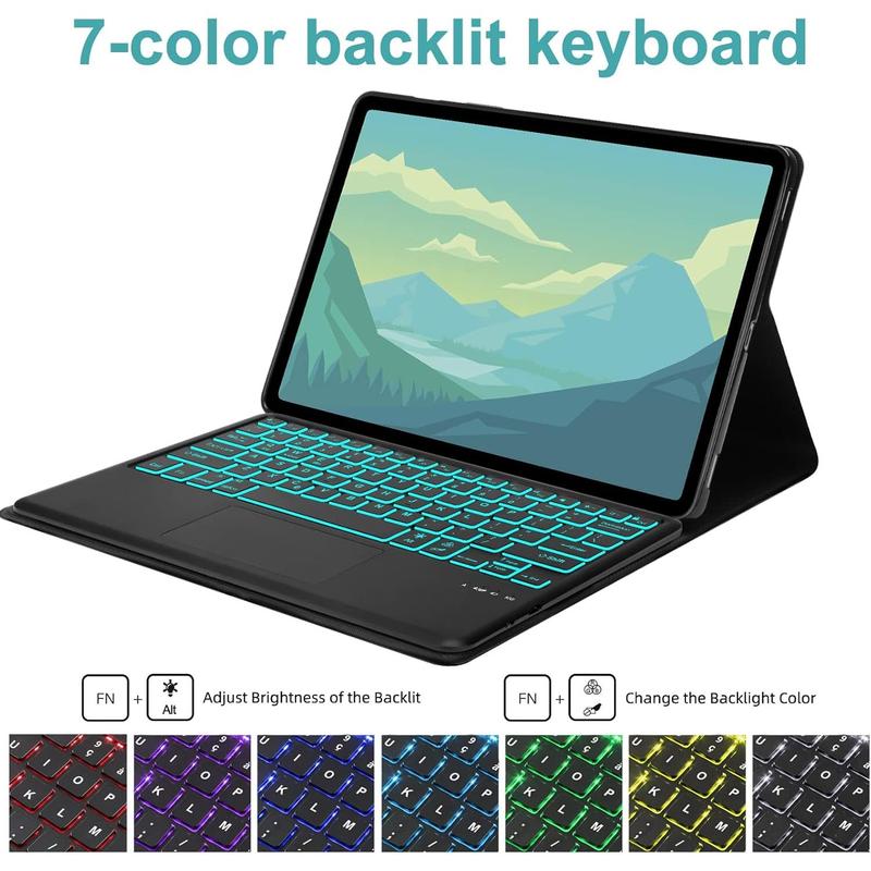 Galaxy Tab S8 Plus S7 FE S7 Plus 12.4 inch Keyboard Case,  Touchpad with S Pen Holder, 7 Color Backlit and Detachable  Keyboard Cover, for Tab S7 FE 2021 S7+ 2020 S8+ 2022, Black