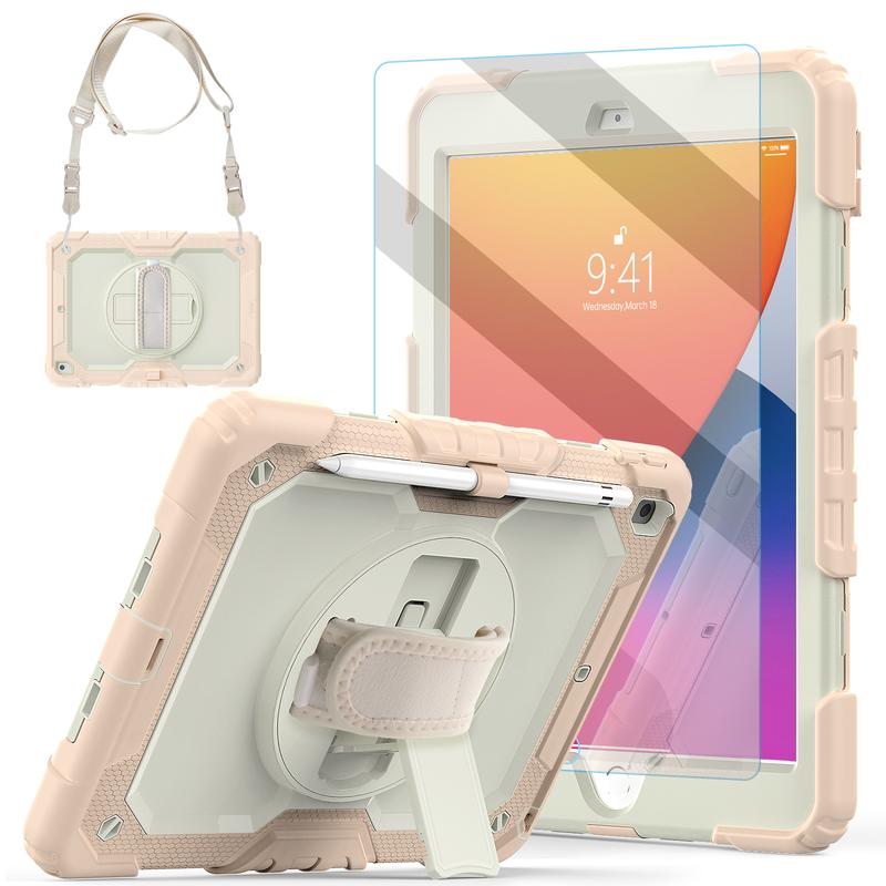 iPad 9th Generation Case Girls Cute 2021 10.2 Inch with Tempered Glass Screen Protector & Pen Holder Accessories Computer Tablet Cover