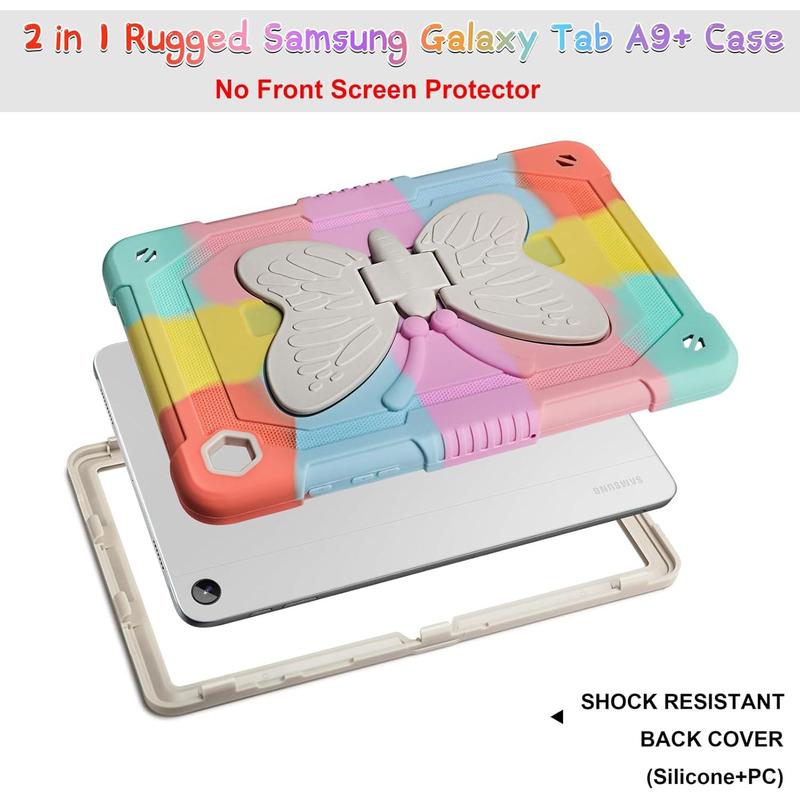 for  Galaxy Tab A9 Plus Case for  Girls for Galaxy Tab A9+ Cases with  Straps Butterfly Wings Stand Hard Shockproof Protective Cover for Galaxy Tab A9 Plus 11 Inch 2023-Pink