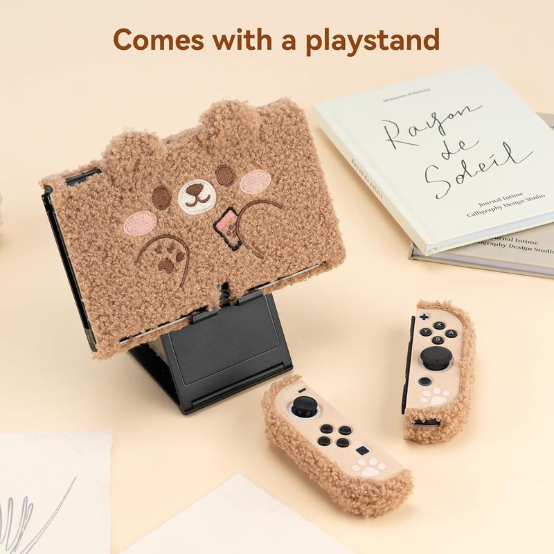 GeekShare Cute Plush Bear Protective Case Cover Compatible with Nintendo Switch - Shock-Absorption and Anti-Scratch - Plush Bear (for Switch   NS OLED)