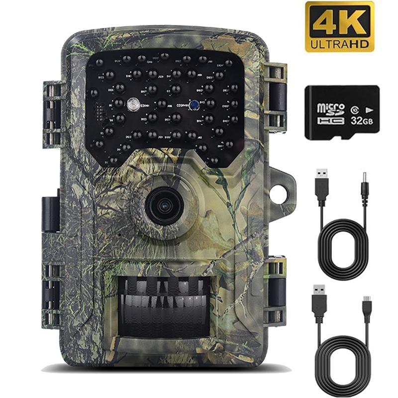 4K HD Night Vision Camera, IP66 Waterproof Wildlife Surveillance Camera, Outdoor Monitoring Camera with 32GB Micro SD Card