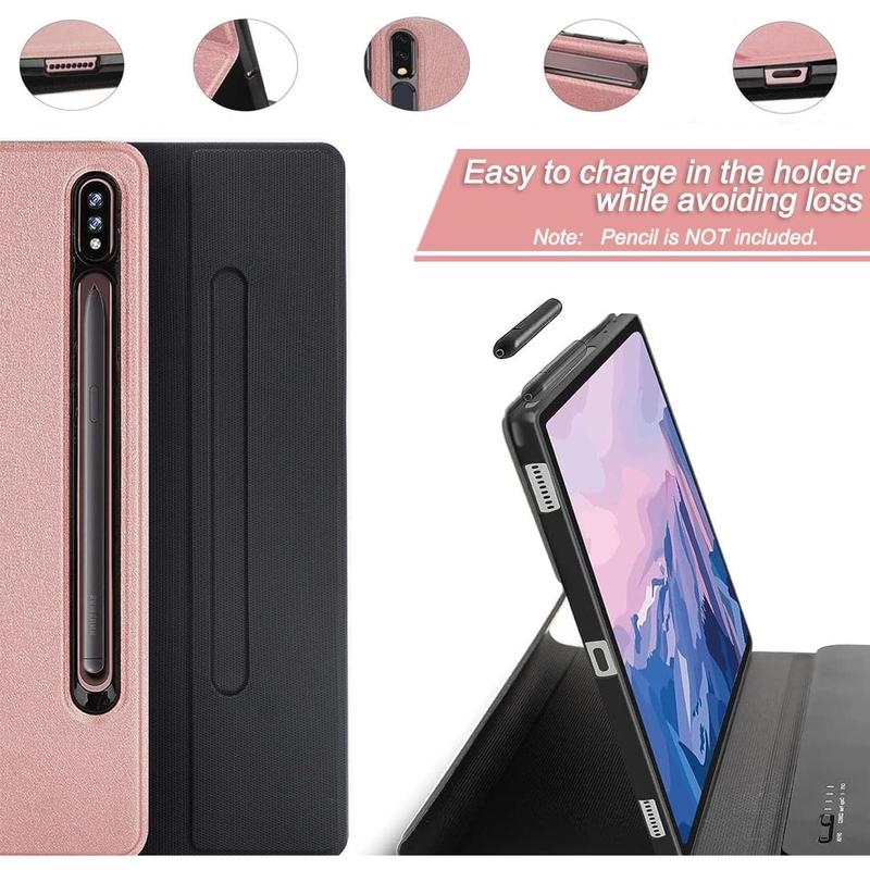 Tablet Keyboard Case for Galaxy Tab S7 Fe (5g) 2021   S8 2022-backlight detachable wireless Bluetooth keyboard, smart protective folio case with S Pen Holder for Galaxy Tab S7, pink