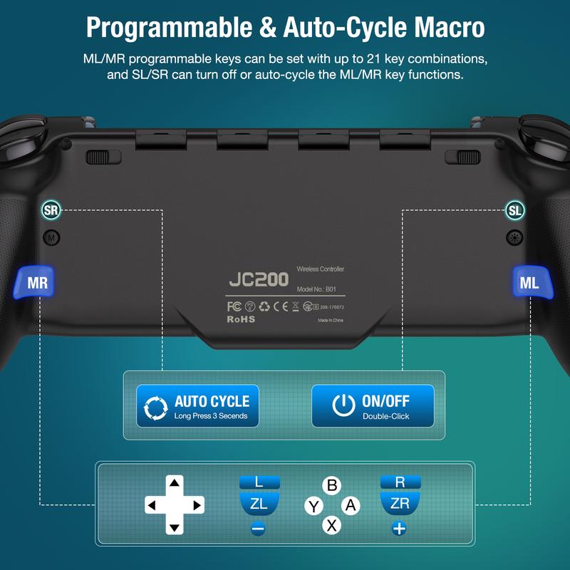 Switch Controller for Switch Switch OLED Joy-Con, BEBONCOOL Switch Controller with Handheld Grip RGB Double Motor Vibration Built-in 6-Axis Gyro Joystick