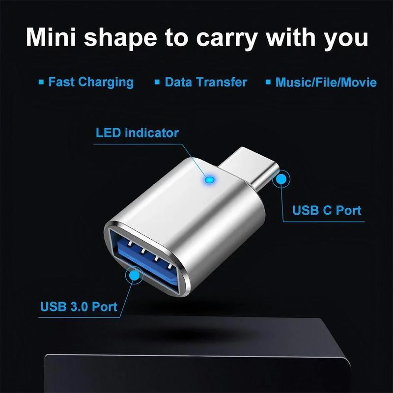 USB C to USB OTG Adapter, USB C Male to USB A 3.0 Female Converter with LED Indicator Light, Phone Accessories for Home Office