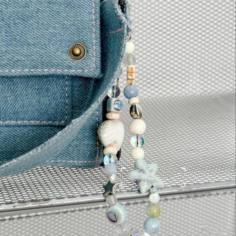 Sea Shell Decor Beaded Phone Chain, Cute Phone Lanyard, Creative Phone Strap for Women & Girls, Fashion Phone Charm for Daily Use