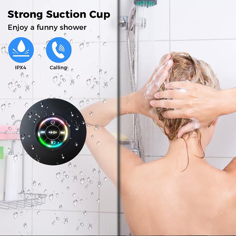 Mini Bluetooth shower speaker with variable LED lights, iPX4 waterproof, hands-free speaker, wireless stereo rechargeable, suitable for beaches, showers, and homes, a must-have for families  Subwoofer Shower Speaker waterproof speaker  Audio Smartphone