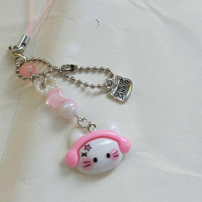 Original Design Pink Earphone Cat Shaped Phone Lanyard, Kawaii Cartoons Cute Handmade Guben Chain, Phone Pendant, Phone Strap