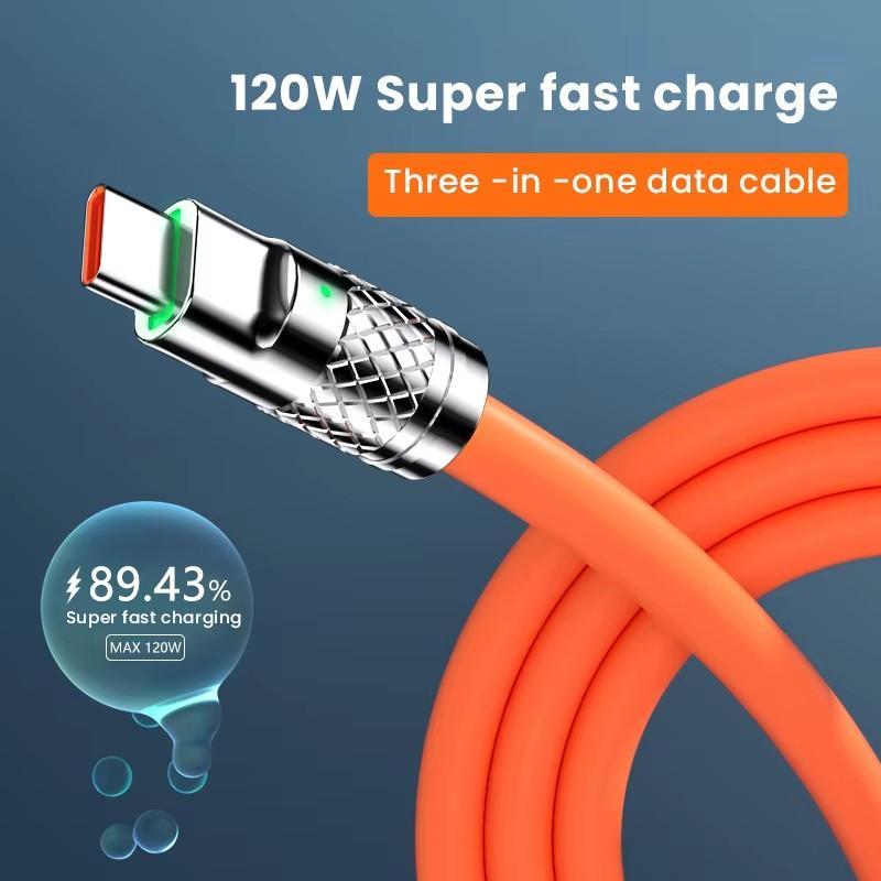 3 in 1 6A 120W USB Super Fast Charger Cable, USB Charging Cable, Compatible with iPhone 16 15 14 13 12 11 Pro Max Samsung Xiaomi OPPO VIVO