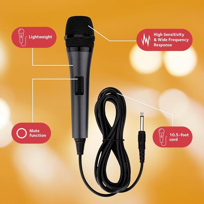 Singing Machine Wired Microphone for Karaoke, (Black) - Unidirectional Dynamic Vocal Microphone - Plug-in Microphone for Karaoke Machine, AMP, & Speaker - Mic for Singing, Public Speaking, & Parties