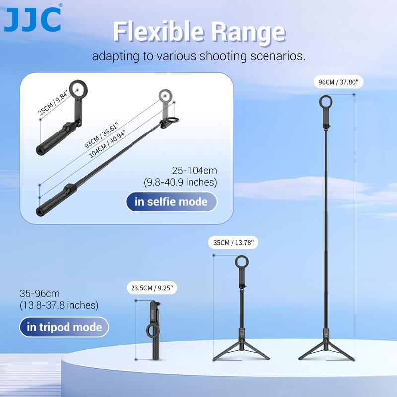 Magnetic Selfie Stick Tripod, Wireless Remote Control Selfie Stick with 2 Cold Shoe Mounts, Selfie Stick Tripod with Removable Phone Holder for Vlog, Stocking Fillers Gift