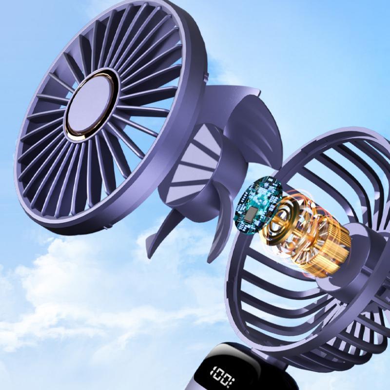 Summer Handheld Fan, Mini USB Foldable Rechargeable Fan with Digital Display, Universal Stocking Stuffers Battery Operated Desk Fan, Cooling Fan, Summer Gift