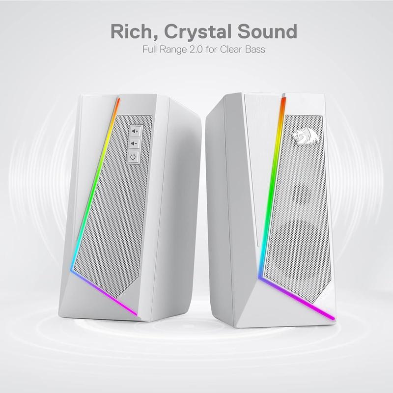 Redragon GS520 RGB Desktop Speakers, 2.0 Channel PC Computer Stereo Speaker with 6 Colorful LED Modes, Enhanced Sound and Easy-Access Volume Control, USB Powered w  3.5mm Cable