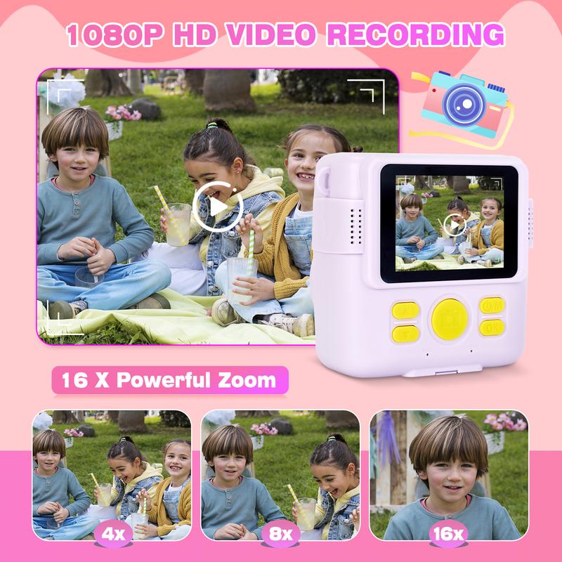 Phetium Kids Camera Instant Print, Christmas Birthday Gifts Toys for 5 6 7 8 9 10 Year Old Girls Boys,1080P Digital Video Cameras for Toddler, Creative Presents for Children, with Print Papers Mini Instant