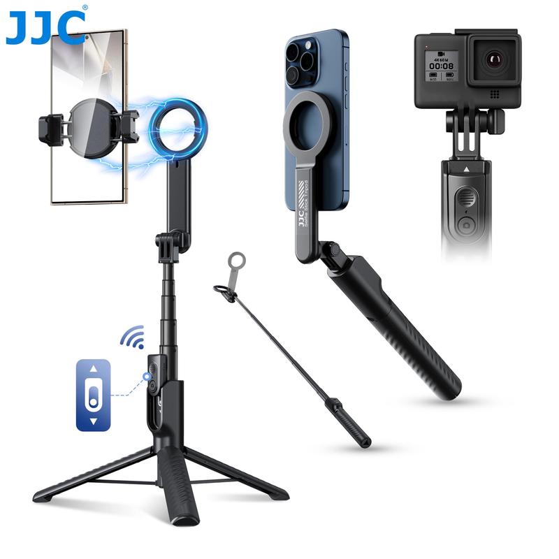 Magnetic Selfie Stick Tripod, Wireless Remote Control Selfie Stick with 2 Cold Shoe Mounts, Selfie Stick Tripod with Removable Phone Holder for Vlog, Stocking Fillers Gift