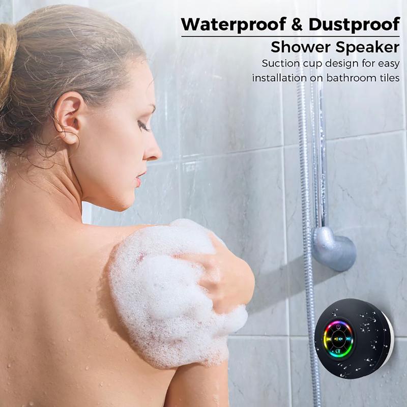 Mini Bluetooth shower speaker with variable LED lights, iPX4 waterproof, hands-free speaker, wireless stereo rechargeable, suitable for beaches, showers, and homes, a must-have for families  Subwoofer Shower Speaker waterproof speaker  Audio Smartphone